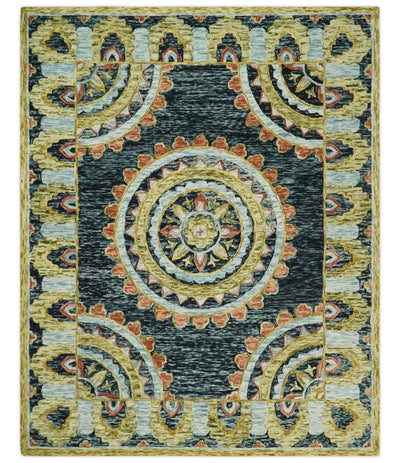 Hand Tufted Blue, Rust and Moss Green Persian Style Antique Oriental Wool Area Rug | TRDMA15 - The Rug Decor