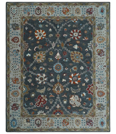 Hand Tufted Charcoal and Silver vintage style colorful 8x10 Oushak Rug, Kids, Living Room and Bedroom Rug | TRD6493810S - The Rug Decor