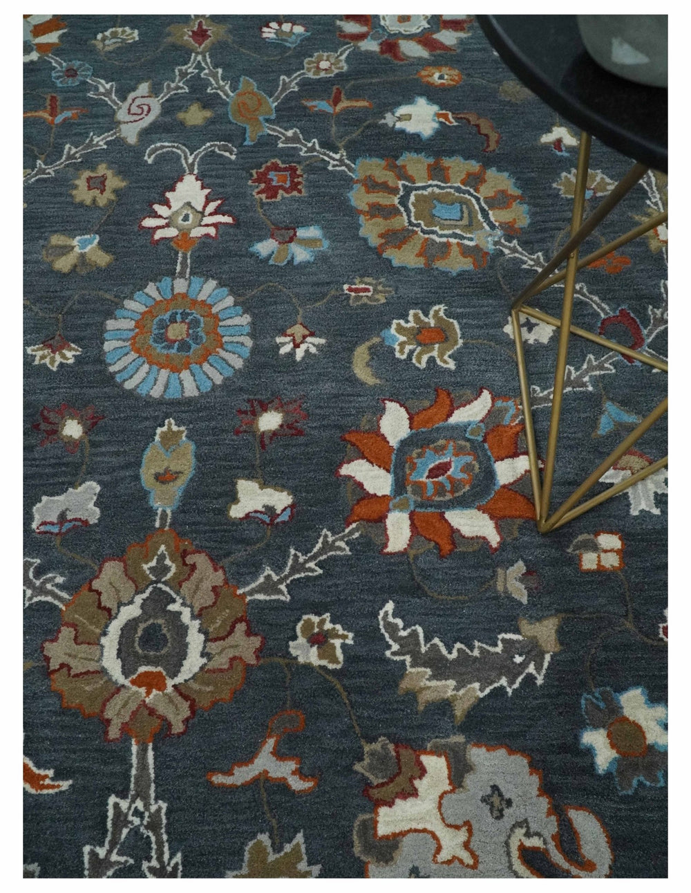 Hand Tufted Charcoal and Silver vintage style colorful 8x10 Oushak Rug, Kids, Living Room and Bedroom Rug | TRD6493810S - The Rug Decor
