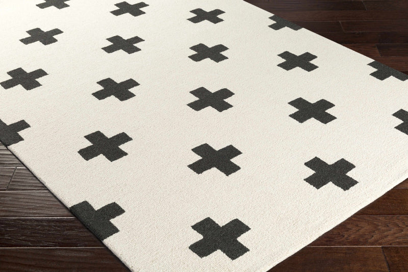 Hand Tufted Contemporary Cross Design Ivory and Black Wool Area Rug - The Rug Decor