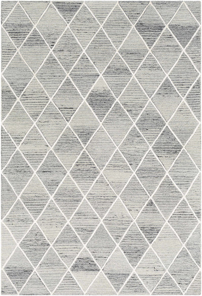 Hand tufted Contemporary Geometric Gray and Ivory Medium pile Wool Area Rug - The Rug Decor