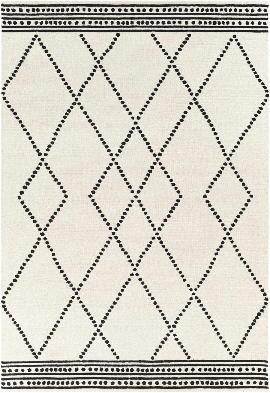 Hand Tufted Contemporary Ivory and Black Tribal Trellis Wool Area Rug - The Rug Decor