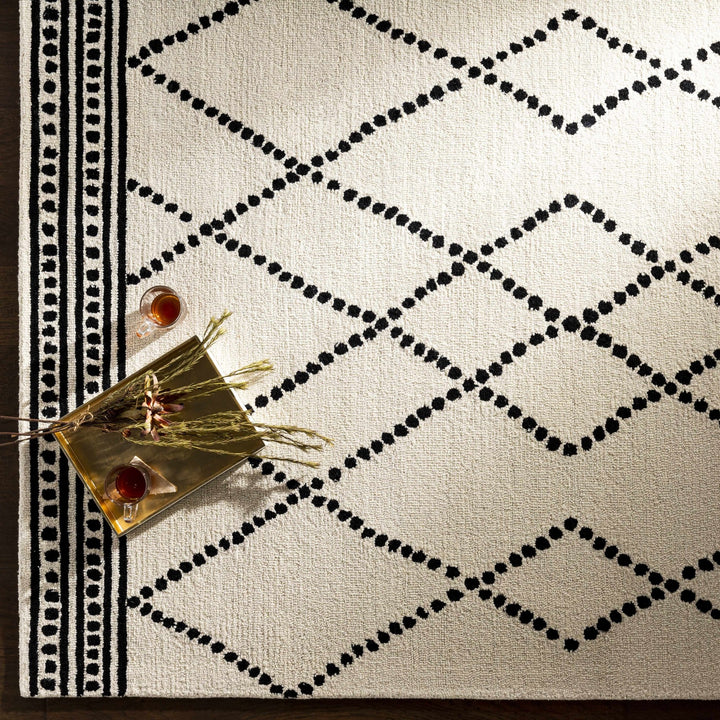 Hand Tufted Contemporary Ivory and Black Tribal Trellis Wool Area Rug - The Rug Decor