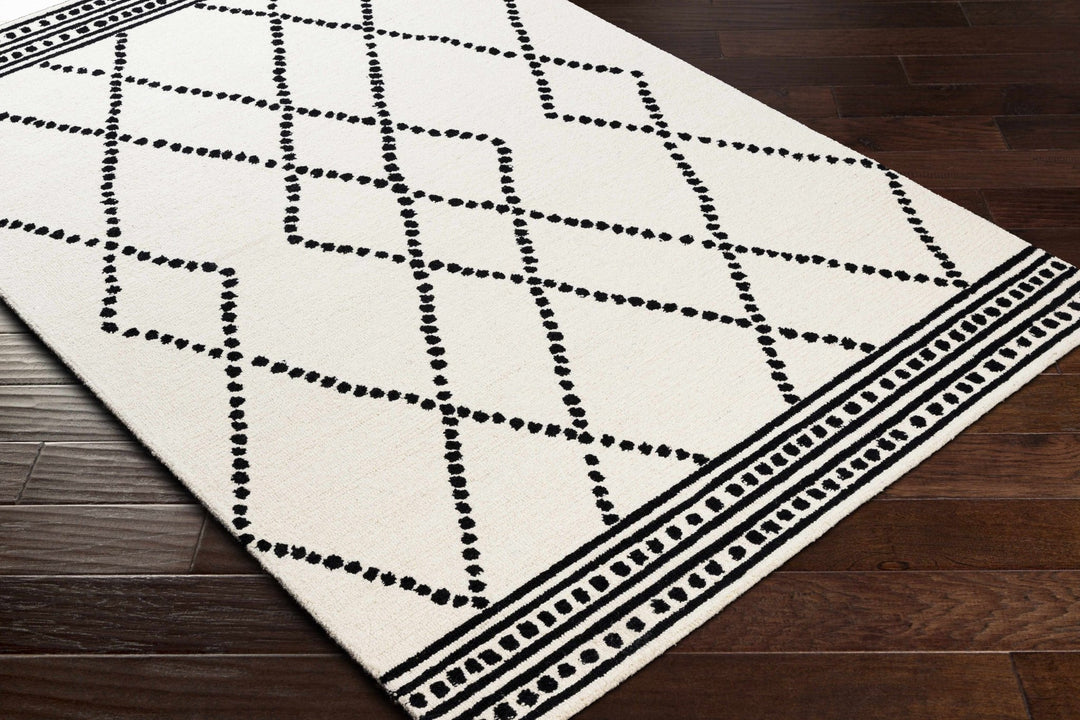 Hand Tufted Contemporary Ivory and Black Tribal Trellis Wool Area Rug - The Rug Decor