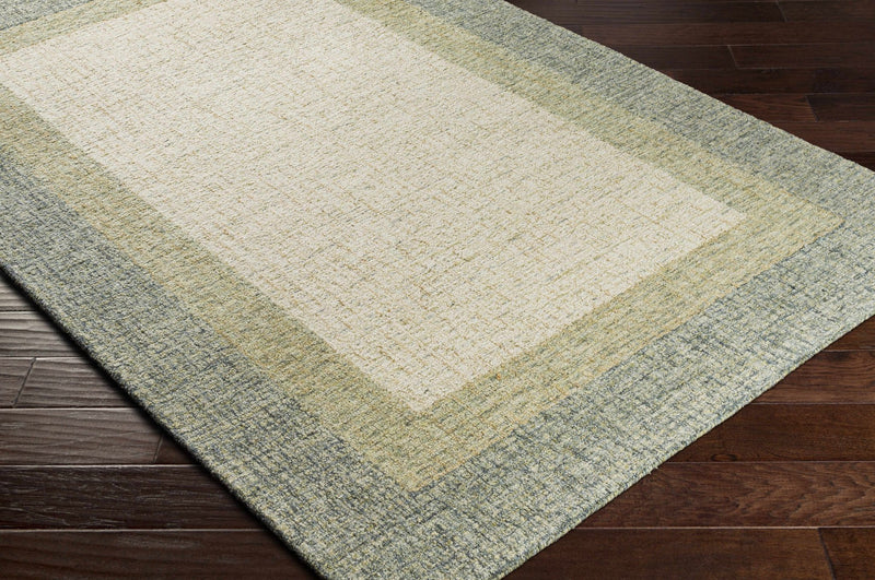 Hand Tufted Contemporary Solid Beige, Olive and Blue Low pile Wool Area Rug - The Rug Decor