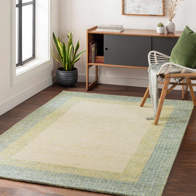 Hand Tufted Contemporary Solid Beige, Olive and Blue Low pile Wool Area Rug - The Rug Decor