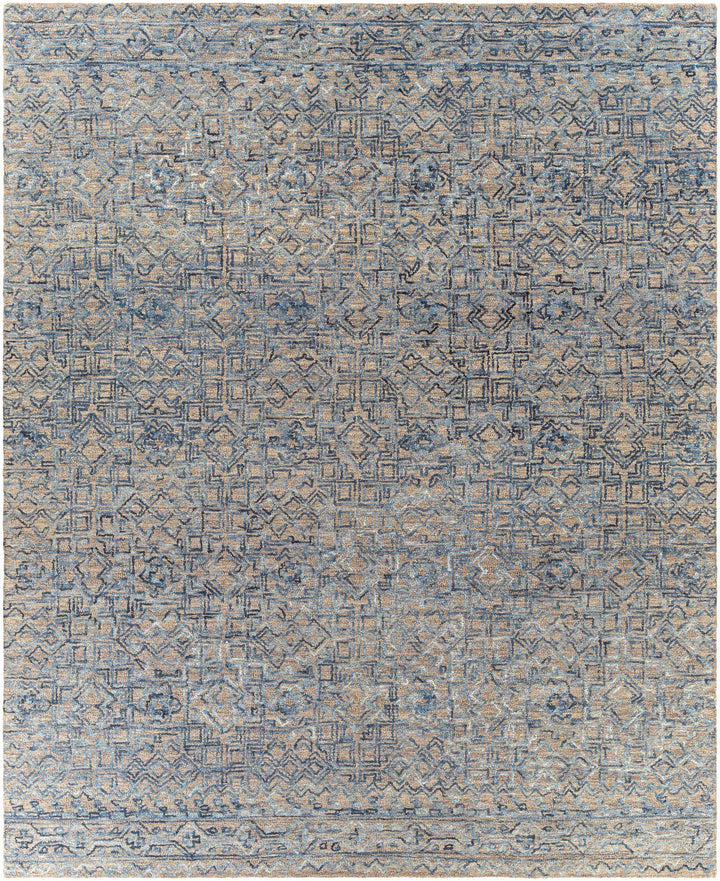Hand Tufted Contemporary Traditional Design Blue Gray and Camel Wool Area Rug - The Rug Decor