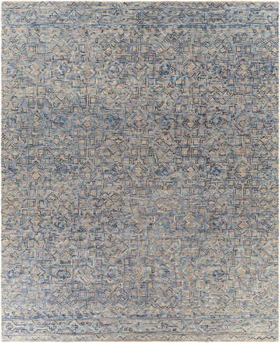 Hand Tufted Contemporary Traditional Design Blue Gray and Camel Wool Area Rug - The Rug Decor
