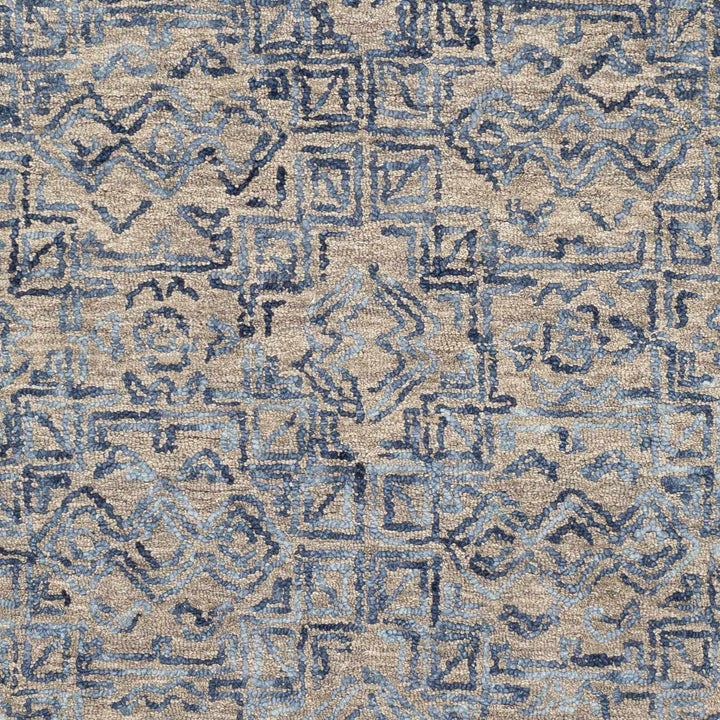 Hand Tufted Contemporary Traditional Design Blue Gray and Camel Wool Area Rug - The Rug Decor