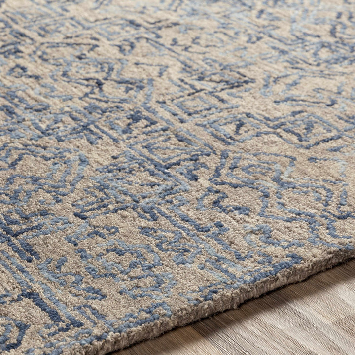 Hand Tufted Contemporary Traditional Design Blue Gray and Camel Wool Area Rug - The Rug Decor