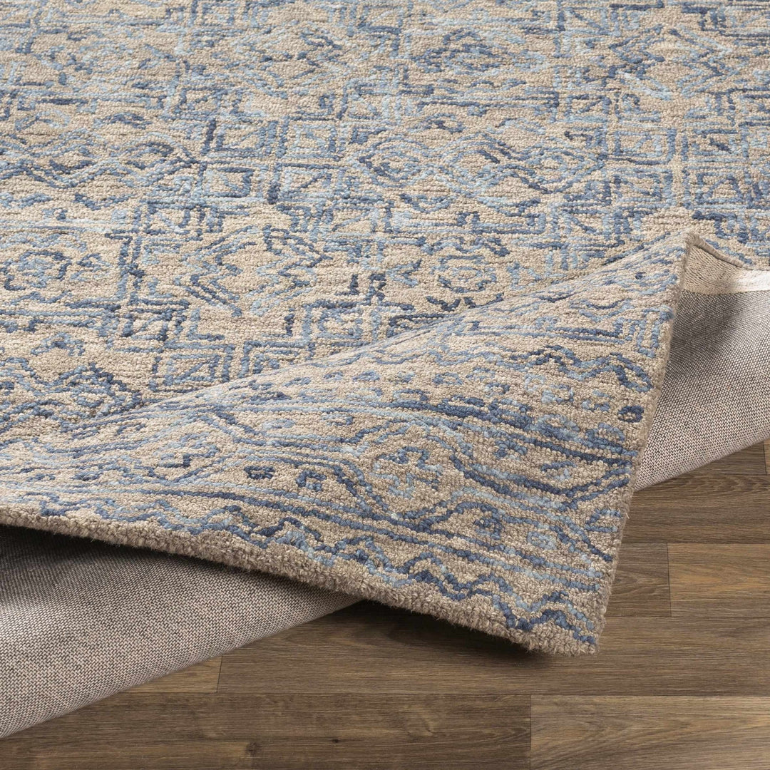 Hand Tufted Contemporary Traditional Design Blue Gray and Camel Wool Area Rug - The Rug Decor