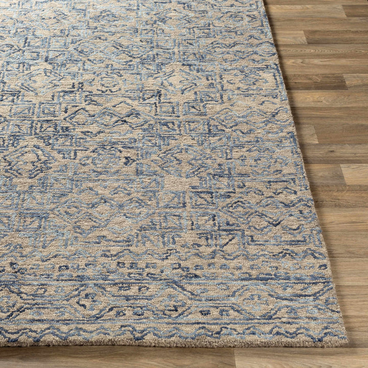 Hand Tufted Contemporary Traditional Design Blue Gray and Camel Wool Area Rug - The Rug Decor