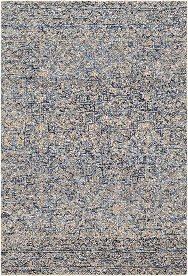 Hand Tufted Contemporary Traditional Design Blue Gray and Camel Wool Area Rug - The Rug Decor