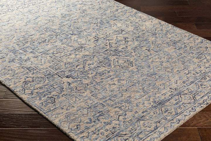 Hand Tufted Contemporary Traditional Design Blue Gray and Camel Wool Area Rug - The Rug Decor
