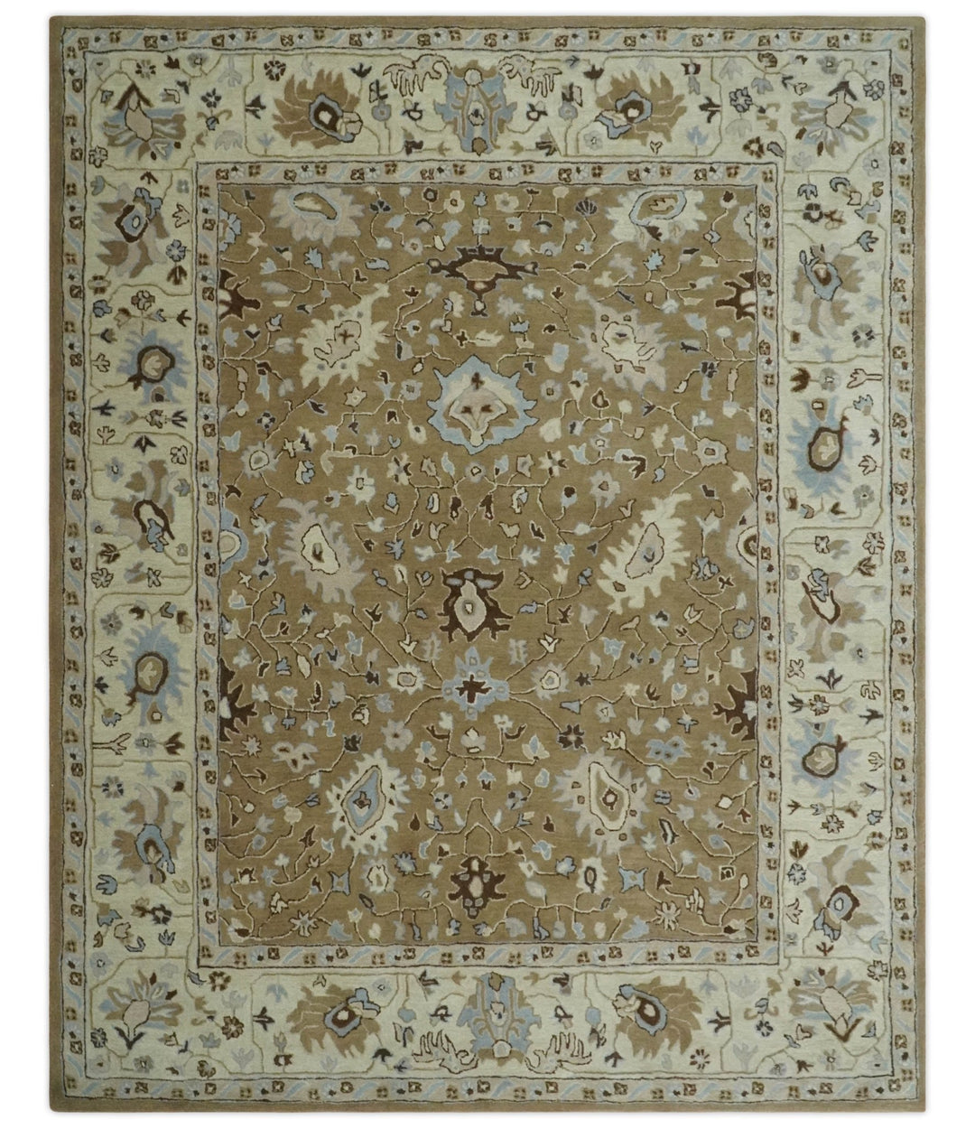 Hand Tufted Earthy Camel and Beige 8x10 Traditional Oushak Rug - The Rug Decor