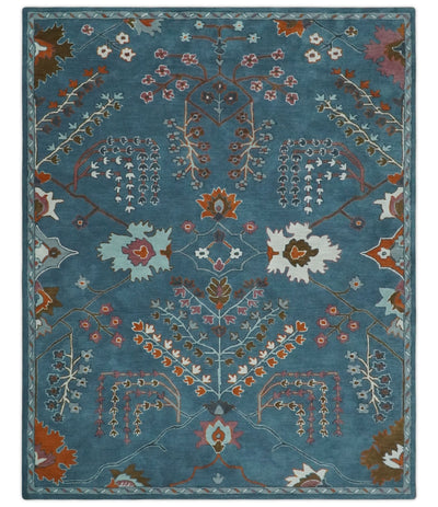 Hand Tufted Floral 8x10, 9x12, 10x14 and 12x15 Teal Blue, Brown and Red Traditional Wool Rug, Kids, Living Room and Bedroom Rug | TRD6517 - The Rug Decor