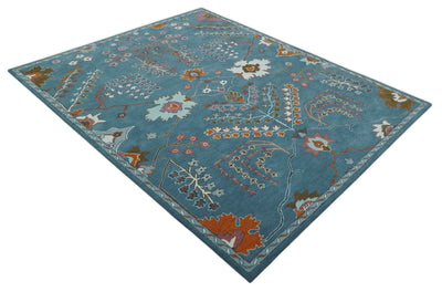 Hand Tufted Floral 8x10, 9x12, 10x14 and 12x15 Teal Blue, Brown and Red Traditional Wool Rug, Kids, Living Room and Bedroom Rug | TRD6517 - The Rug Decor