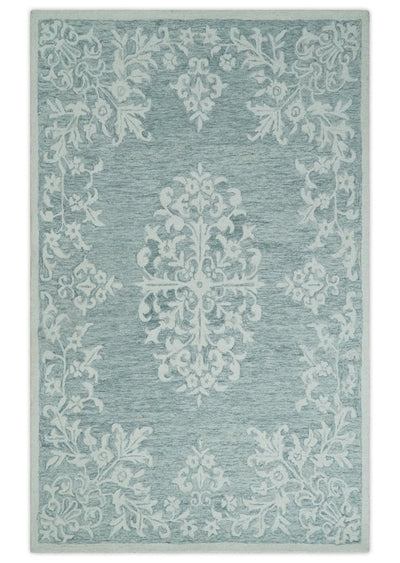 Hand Tufted Gray and Ivory Traditional Medallion wool Area Rug - The Rug Decor