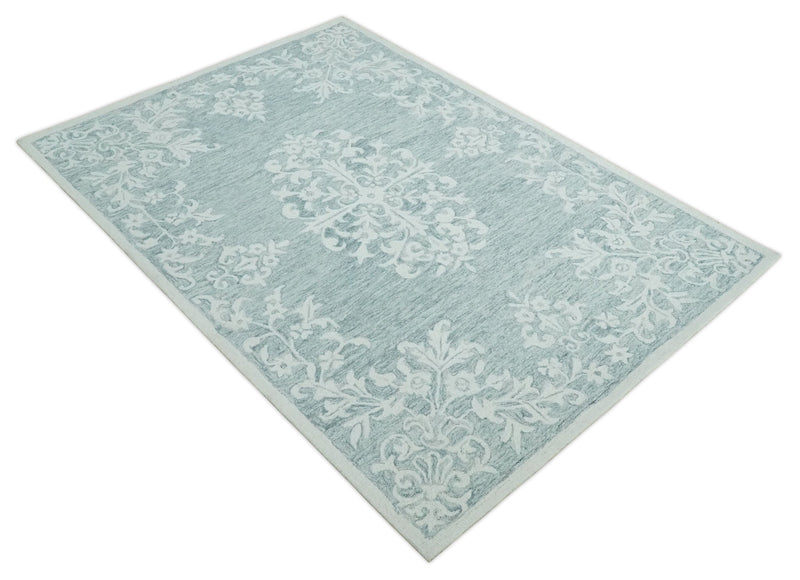 Hand Tufted Gray and Ivory Traditional Medallion wool Area Rug - The Rug Decor