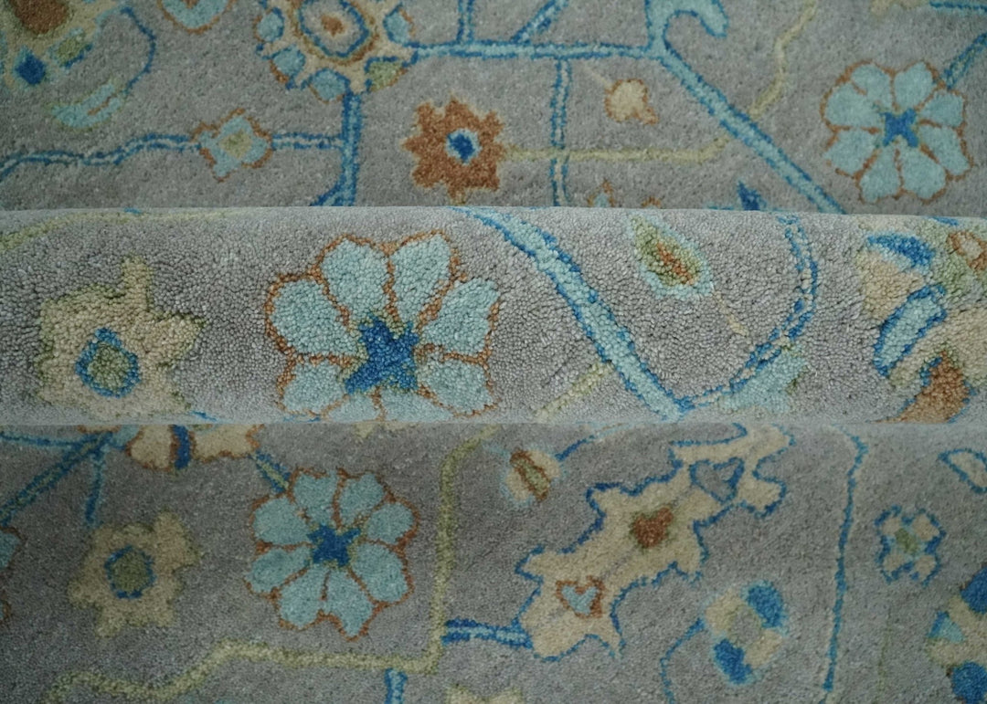 Hand Tufted Gray, Beige and Accent Blue Multi Size 8x10 Traditional Herati Design Wool Rug - The Rug Decor