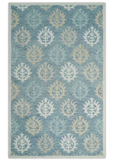 Hand Tufted Gray, Ivory and Beige Traditional Ikat Pattern wool Rug - The Rug Decor