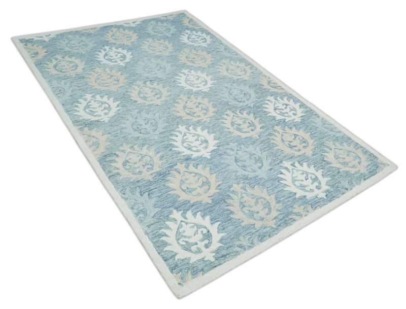 Hand Tufted Gray, Ivory and Beige Traditional Ikat Pattern wool Rug - The Rug Decor