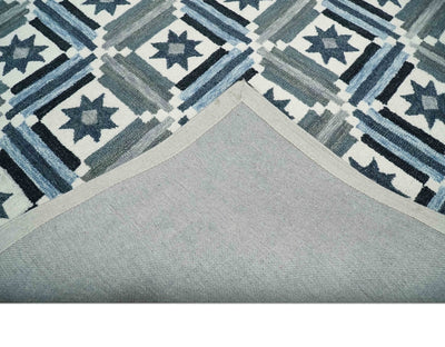 Hand Tufted Ivory, Charcoal and Blue Stripes Antique Style Rug - The Rug Decor