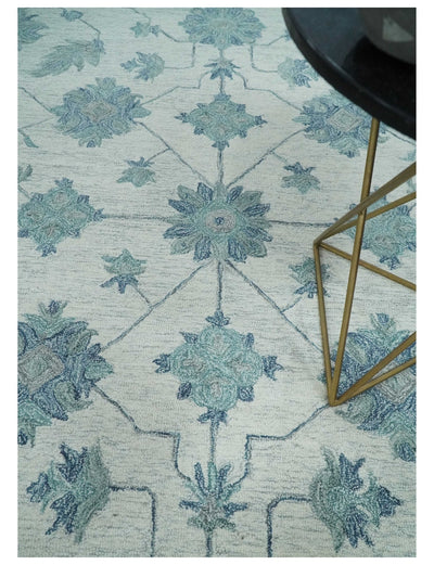 Hand Tufted Ivory, Gray and Teal Traditional Floral wool Area Rug - The Rug Decor