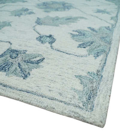 Hand Tufted Ivory, Gray and Teal Traditional Floral wool Area Rug - The Rug Decor
