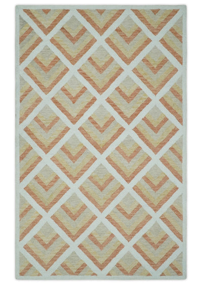 Hand Tufted Ivory, Peach and Beige Geometrical Pattern traditional wool Area Rug - The Rug Decor