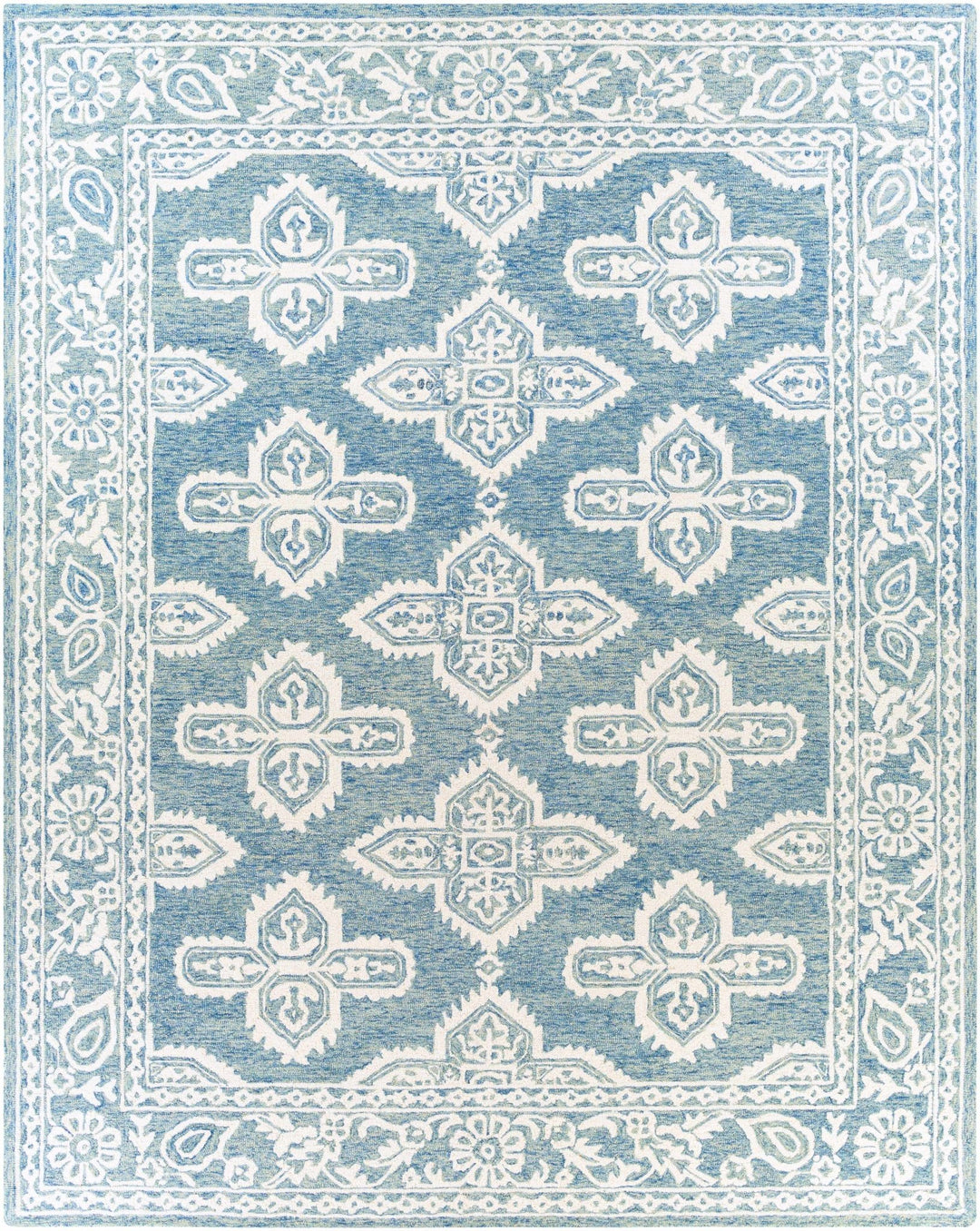 Hand Tufted Medallion Ivory and Blue Traditional Wool Area Rug - The Rug Decor
