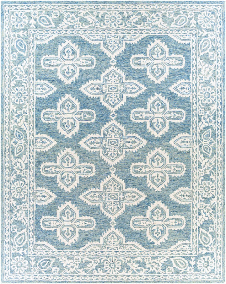 Hand Tufted Medallion Ivory and Blue Traditional Wool Area Rug - The Rug Decor