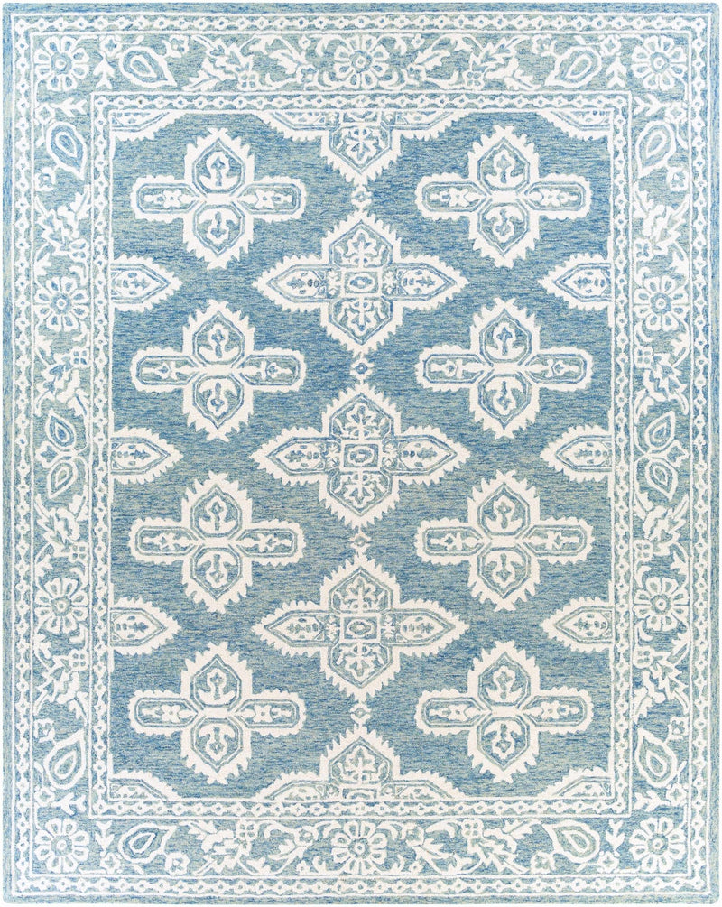 Hand Tufted Medallion Ivory and Blue Traditional Wool Area Rug - The Rug Decor