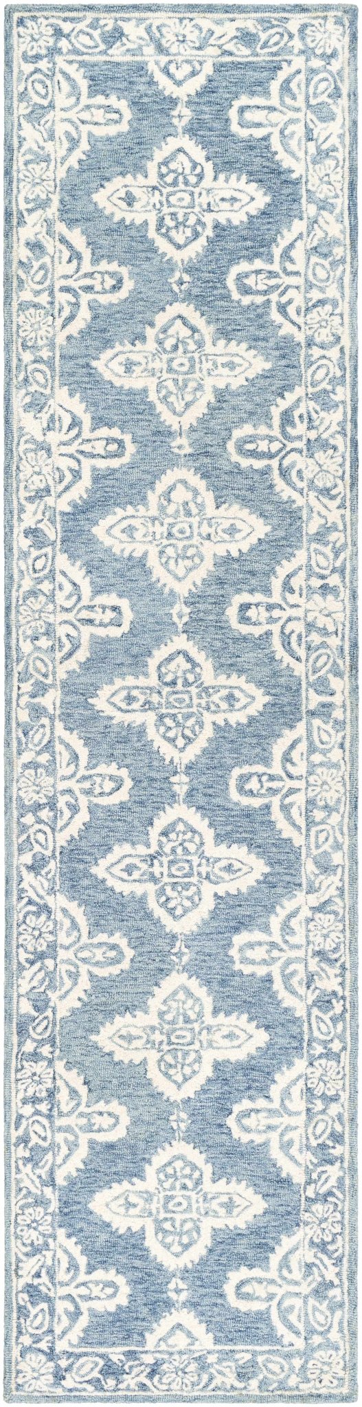 Hand Tufted Medallion Ivory and Blue Traditional Wool Area Rug - The Rug Decor