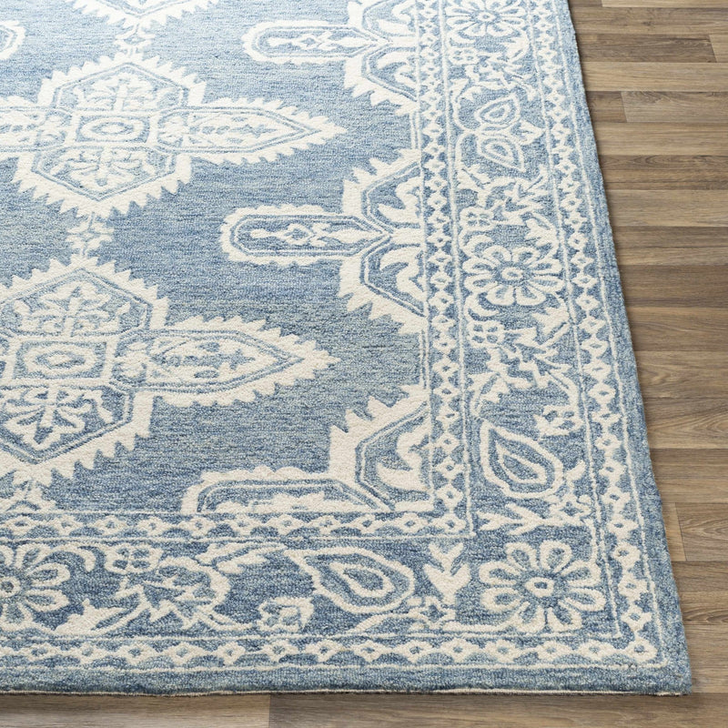 Hand Tufted Medallion Ivory and Blue Traditional Wool Area Rug - The Rug Decor