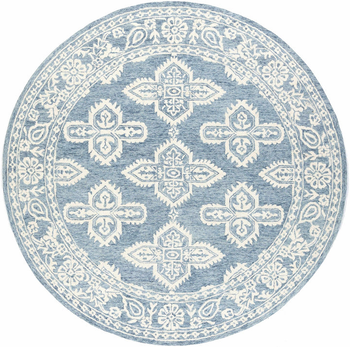 Hand Tufted Medallion Ivory and Blue Traditional Wool Area Rug - The Rug Decor