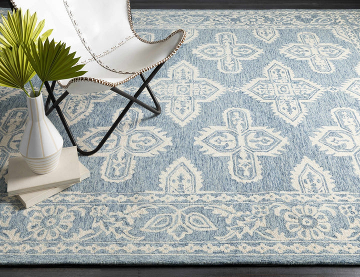 Hand Tufted Medallion Ivory and Blue Traditional Wool Area Rug - The Rug Decor