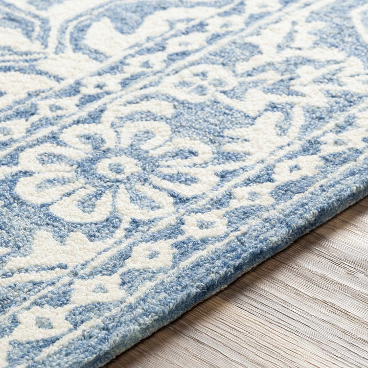 Hand Tufted Medallion Ivory and Blue Traditional Wool Area Rug - The Rug Decor