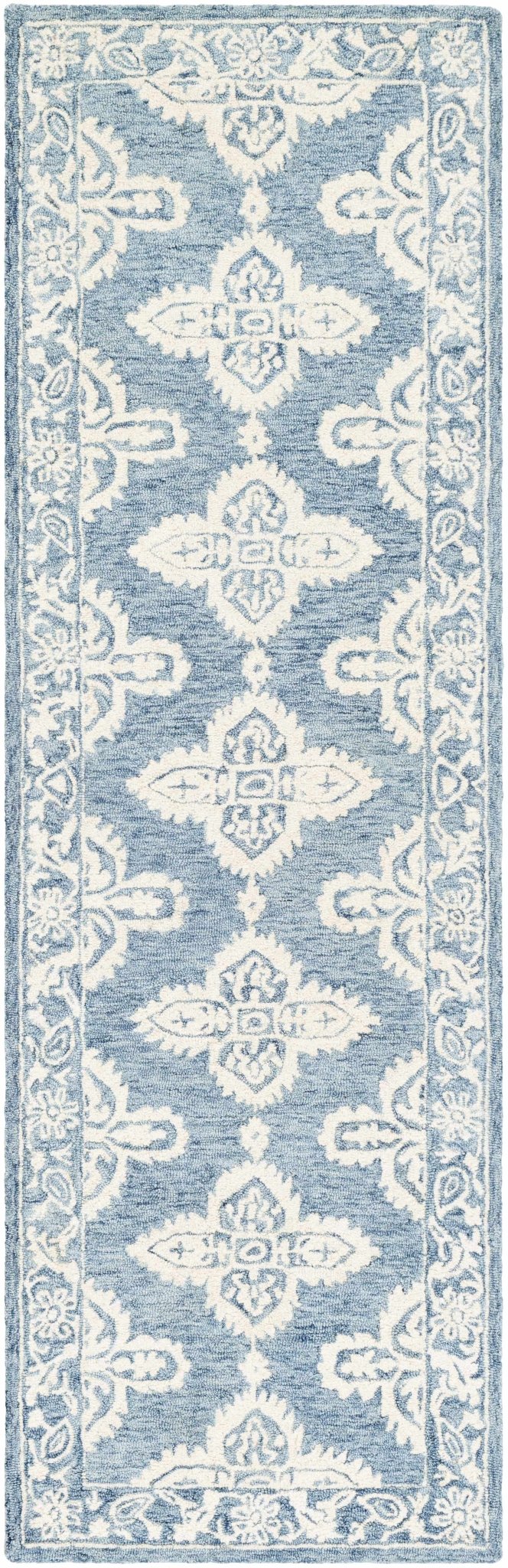 Hand Tufted Medallion Ivory and Blue Traditional Wool Area Rug - The Rug Decor