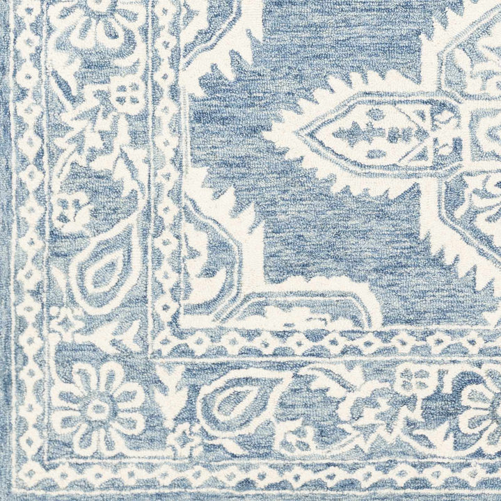 Hand Tufted Medallion Ivory and Blue Traditional Wool Area Rug - The Rug Decor