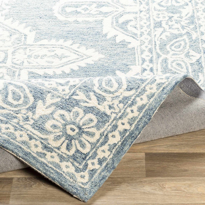 Hand Tufted Medallion Ivory and Blue Traditional Wool Area Rug - The Rug Decor