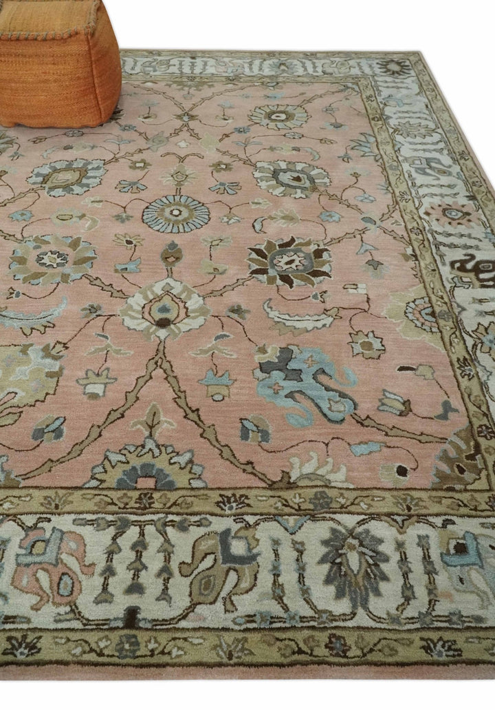 Hand Tufted Peach Pink and Ivory Modern Colorful Oushak Rug, 6x9, 8x10, 9x12 Kids, Living Room and Bedroom Rug | TRD6487 - The Rug Decor