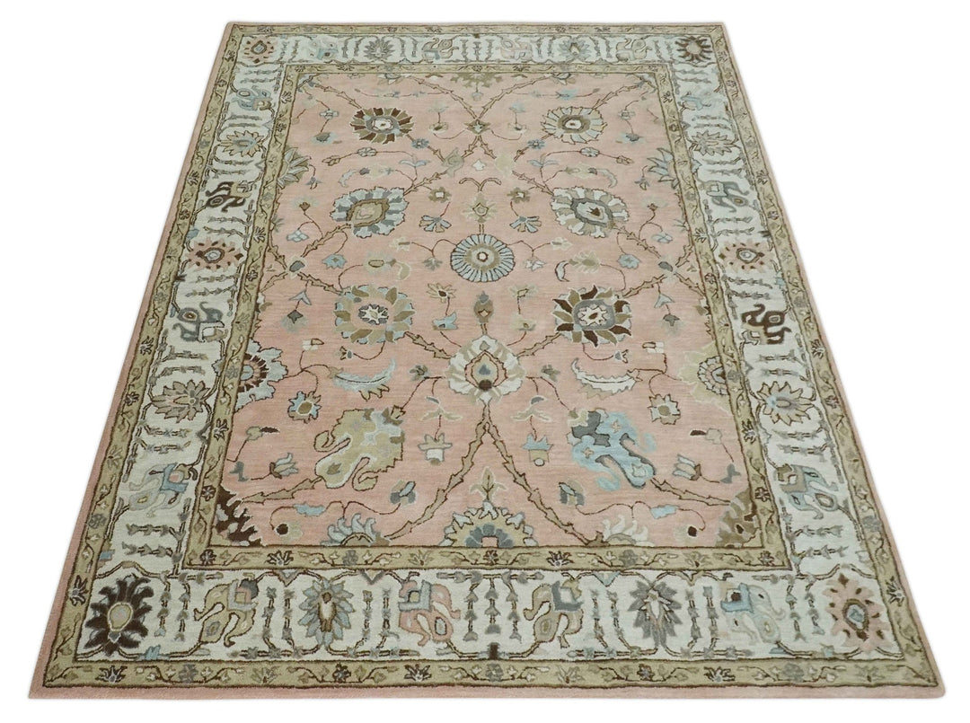 Hand Tufted Peach Pink and Ivory Modern Colorful Oushak Rug, 6x9, 8x10, 9x12 Kids, Living Room and Bedroom Rug | TRD6487 - The Rug Decor