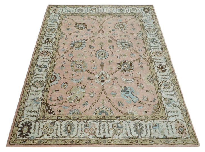 Hand Tufted Peach Pink and Ivory Modern Colorful Oushak Rug, 6x9, 8x10, 9x12 Kids, Living Room and Bedroom Rug | TRD6487 - The Rug Decor