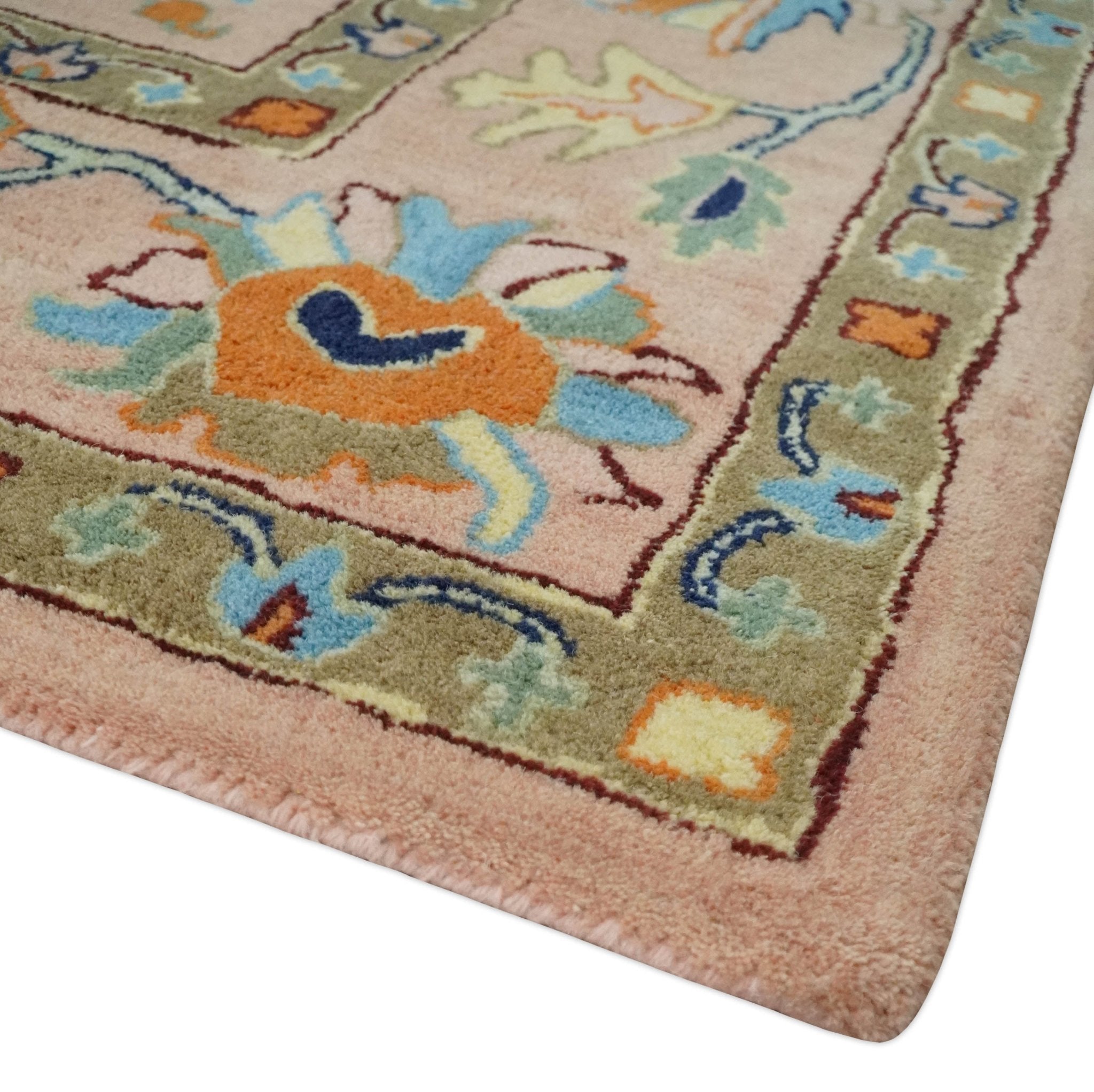 2x3 Hand Knotted Teal and Beige Balloon shape Oushak Wool Area Rug in 2023