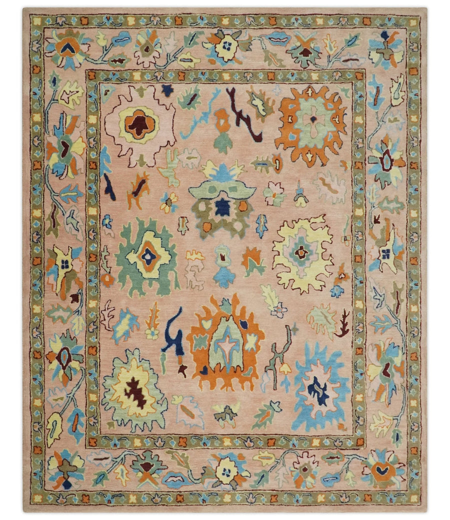 Hand Tufted Pink Peach and Gold Modern Colorful Oushak Rug, Kids, Living Room and Bedroom Rug | TRD6461 - The Rug Decor