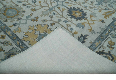 Hand Tufted Silver and Blue Donegal Oushak Rug, 8x10, 9x12 Multi Size Living Room and Bedroom Rug | TRD6499 - The Rug Decor