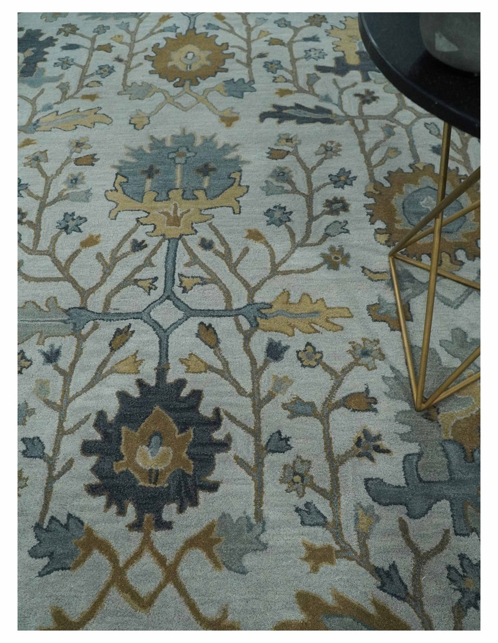Hand Tufted Silver and Blue Donegal Oushak Rug, 8x10, 9x12 Multi Size Living Room and Bedroom Rug | TRD6499 - The Rug Decor
