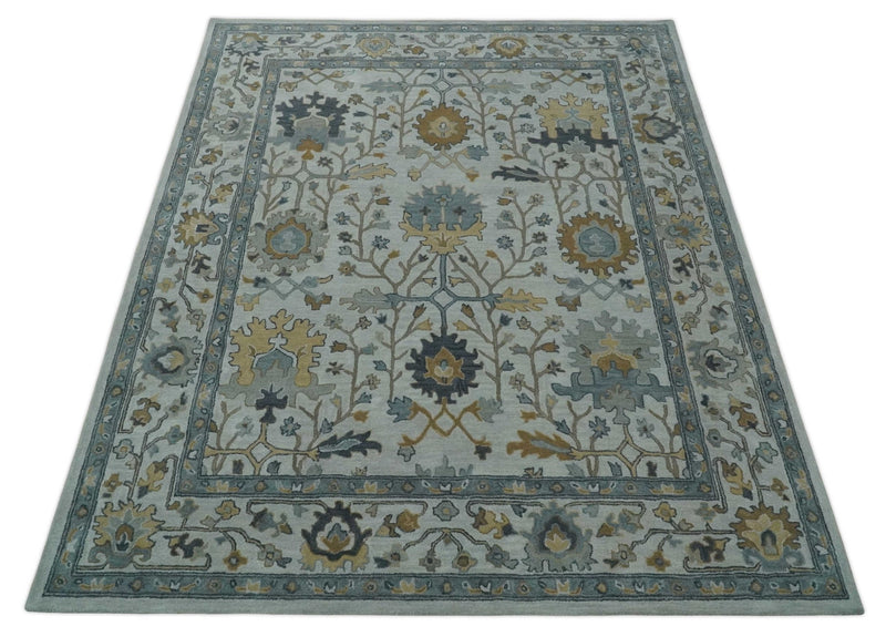 Hand Tufted Silver and Charcoal 8x10 Traditional Donegal Oushak Rug, Kids, Living Room and Bedroom Rug | TRD6499810S - The Rug Decor