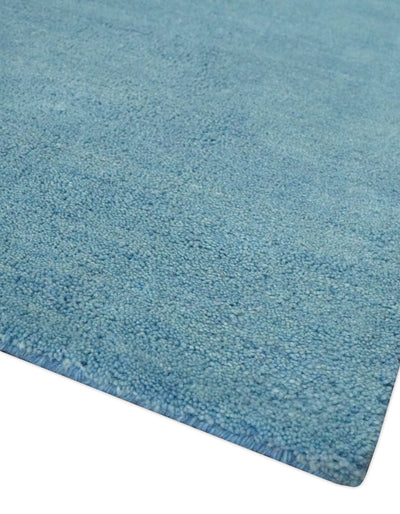 Hand Tufted Solid Plane Light Blue Woolen 8x10 wool Area Rug - The Rug Decor